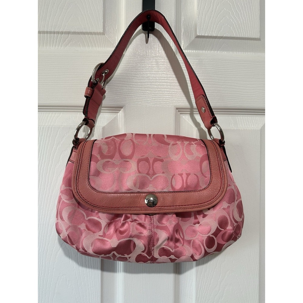 Coach Vintage F14490 Soho Y2K Pink Signature C Canvas & Leather Shoulder Bag